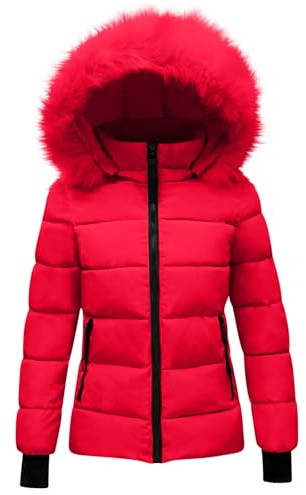 Yolimok Women's Quilted Jacket Sale Clearance Ladies Puffer Jackets Winter Down Coats Ladies Lightweight Waterproof Jackets with Faux Fur Hood Cropped Quilted Jacket Full Zip Warm Padded Coat