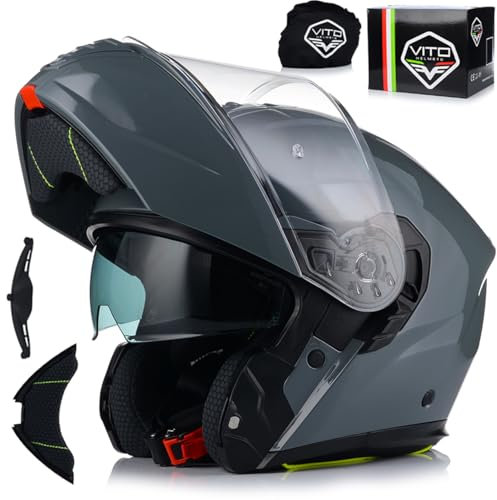 Klapphelm mit Sonnenblende | VITO Furio | Motorrad Helm Integralhelm | Motorradhelm Klappbar | ECE 22.06 Zertifiziert (XXL (63-64cm))