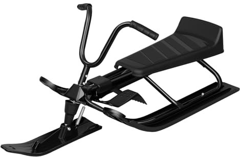 Laneetal Schlitten mit Lenkrad, Lenkschlitten Bob für Kinder, Kinderschlitten mit 2 Fußbremsen, Zugseil, Kufenlenkung, Dämpfungsfeder, Rodel schwarz