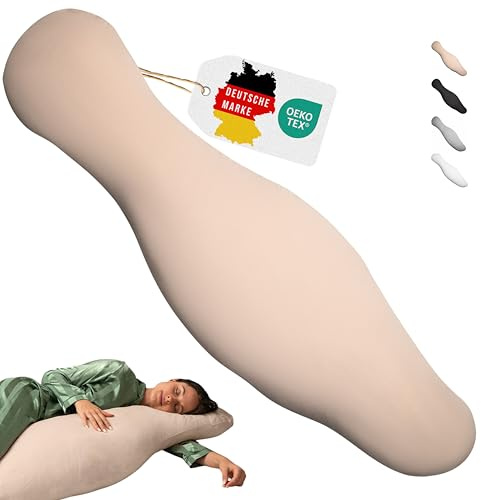 Opanoli® ergonomisches Seitenschläferkissen - entlastet Schulter, Rücken & Hüfte - für alle Seitenschläfer & Schwangere - 100% Baumwolle, waschbar & Oeko-TEX (Beige)