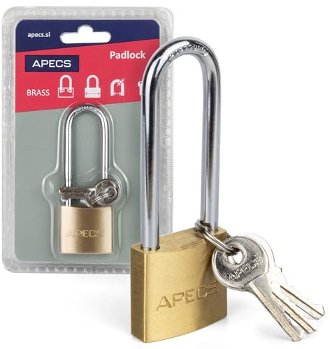 APECS Lucchetto lungo per esterni e per uso interno con 3 chiavi, 30 mm, serratura per cantina, serratura per container, serratura di sicurezza con staffa a U PDB-04-30-L