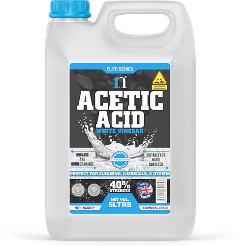 White Vinegar 5L Acetic Acid 40% 8 x Stronger Than Regular Spirit White Vinegar Cleaning for Sanitising & Cleaning - Deodorises & Removes Grime Descaler (1, 5L)