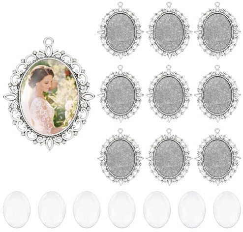 UNICRAFTALE 10 Sets Ovaler Anhänger Tibetischen Stil Antik Splitter Cabochon Fassung Anhänger Blanko Kuppel Lünette Charm Für DIY Fotobasteln Halskette Schmuckherstellung Tablett