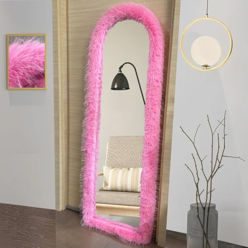 UYRIE Fluffy Mirror Cover - 64x21 Full Length Stretch Universal Ultra Soft Non-Slip Cover Warm Home Decor for Bedroom Cloakroom (Pink-Without Mirror, Suitable for 64×21)