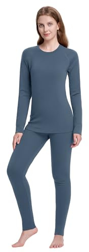 Women's 100% Merino Wool Base Layer Set Lightweight Pewter S