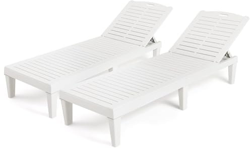 COSTWAY 2 Tumbonas Jardin Exterior, PP, Tumbona Reclinable con Respaldo Ajustable en 5 Posiciones, Espreguiçadeira Jardim Playa Piscina Exterior, 156 x 55 x 83 cm, Carga 160kg (Blanco)