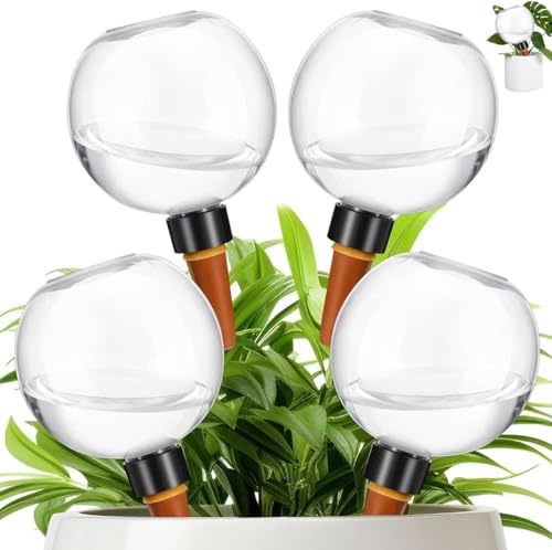 4 globos de riego de plantas, picos de plantas de riego automático, estacas de bolas de agua grandes, riegadores automáticos, alimentadores de goteo de bolas de agua, bombillas ideales para macetas