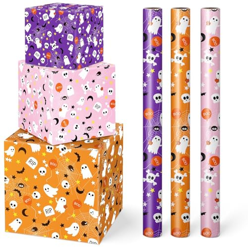 Geschenkpapier für Kindergeschenke 3 Rollen Halloween Verpackungspapier Einer 3.5 Meter Geschenkverpackungen