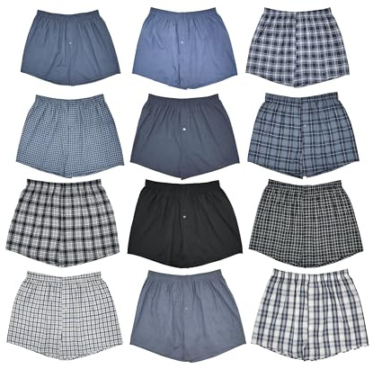 Pierre Klein 12 Pairs Men's Woven Boxer Shorts – Soft Cotton Underwear – Breathable Stretch Waistband – Everyday Comfort Boxers – Value Multi-Pack for Men (UK, Alpha, XL, Regular, Regular, Assorted)