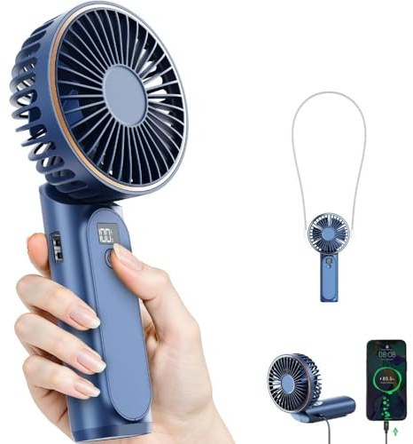 LanJingMeiGou Portable Handheld Fan, Portable Fan Rechargeable, 4000mAh, 180° Adjustable, 6 Speed Wind, Display Electricity in Real Time, USB Rechargeable Foldable Fan (Blue)