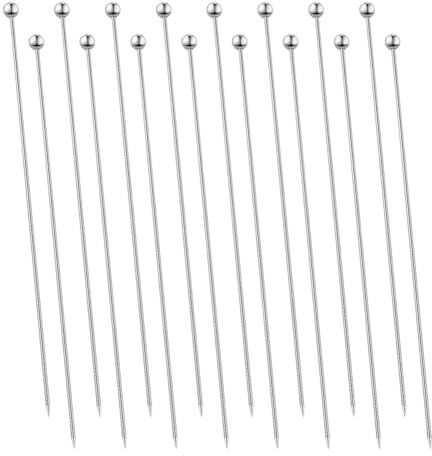 FSSTUD 16 Pcs 8 Inch Stainless Steel Cocktail Toothpicks Reusable Fruit Sticks Long Metal Appetizer Skewers Olive Drink Picks Fancy Party Food Tooth Picks with Ball End for Hamburger Snacks
