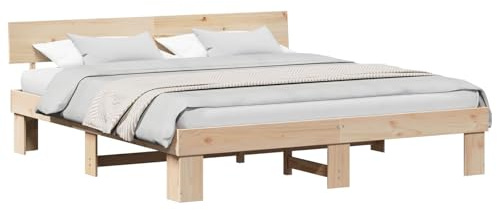 vidaXL Cadre de lit avec tête de lit Naturel 180 x 200 cm Pin Massif, Cadre de lit en pin rectangulaire, Design Moderne Robuste pour Chambres contemporaines, Solution de mobilier Pratique
