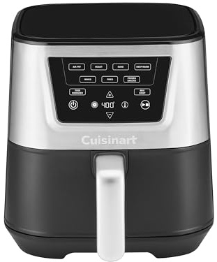 Cuisinart Air Fryer, Large 6-Quart Basket with 4 Cooking Functions to Air Fry, Bake, Roast, and Keep Warm, 3 Presets, PFAS-Free, Dishwasher-Safe Parts, AIR-180, Black & Stainless Steel