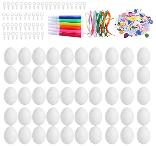 OUOULAJY 50 uova di Pasqua fai da te, non verniciate, accessori portatili, riempitivi per cestini pasquali