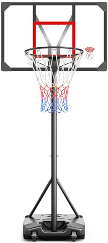 Basketballkorb Outdoor mit Ständer, 147-260 cm höhenverstellbar, 82x53 cm bruchsichere Rückwand, vergrößerter Boden und Rollen, Indoor und Outdoor Schwarz