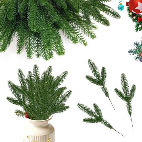Künstliche Tannenzweige: 80 Stück Kiefernzweige Kunststoff Wie Echt | Mit Drahtkern - flexibel - wasserfest & realistisch - Wiederverwendbar - für DIY und Weihnachtsdeko Kranz Girlande