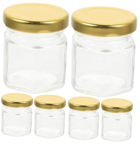 FUNNETOYU Frascos Pequeños Hexagonales De Vidrio 60 Ml Para Miel y Mermelada Con Tapa Hermética, Tarros Domésticos Reutilizables Para Almacenamiento De Alimentos y Jarabe, Pack De 6 Unidades