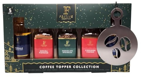 Coffee Syrup Collection Gift Set with 4 Flavoured Syrups Vanilla Hazelnut Amaretto Toffee Assorted Variety Pack for Hot Drinks Lattes Cappuccinos Desserts (Pack of 1(Coffee topper collection))
