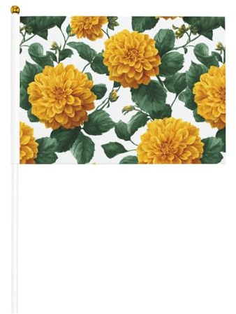 Gelbe Dahlie-Blumen, kleine Handflaggen, Mini-Flaggen auf Stab, für Partys, Teamaktivitäten, Paraden, Urlaubsdekoration, 10 Stück