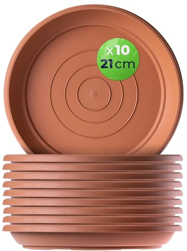 KADAX Sottovaso rotondo diametro 21 cm, 10 pezzi, in plastica, per interni ed esterni, accessori per vasi di fiori e vasi per piante (terracotta)