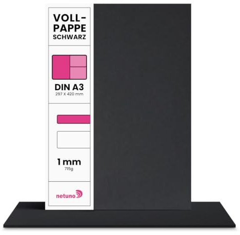 Netuno 10 Blatt schwarze Pappe DIN A3 29,7 x 42 cm Dicke 1 mm 715g Buchbinderpappe Schwarz Basteln Buchbinden Modellbau Verpackungen Vollkarton stabil Bastelkarton Vollpappe Schwarzpappe
