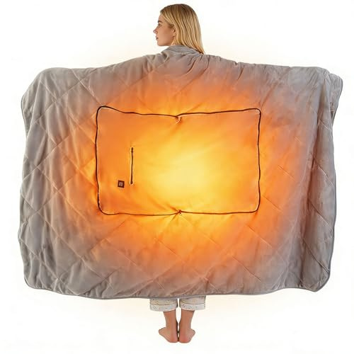 ideoon Heizdecke 135x180 cm aus Polarfleece mit Druckknöpfen, elektrische Wärmedecke mit 3 Stufen, auch als Heizkissen nutzbar, kuschelweiche Kuscheldecke
