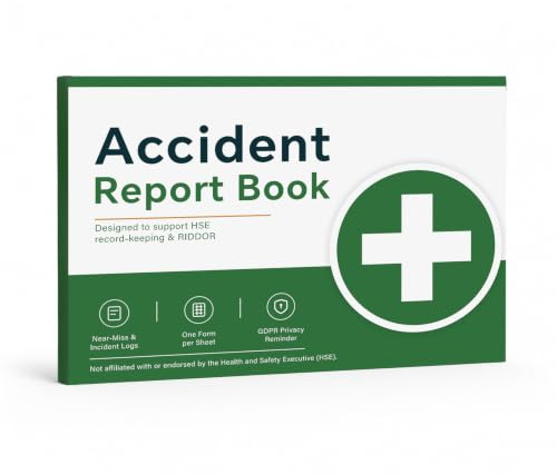 Workplace Accident Report Book A5, 42 Records, HSE Incident Log | 42 Incident Records, A5 Landscape Accident Log for Near Miss, HSE Documentation, Offices, Schools and Industrial Sites