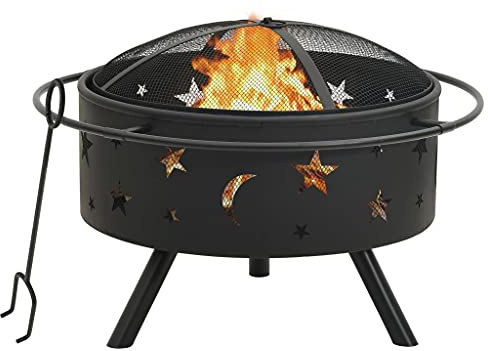 Runheo Brasero de acero de 76 cm con atizador para jardín, terraza, exterior, fuente de calor decorativa con gran brasero, estufa para un ambiente acogedor y fuego de leña
