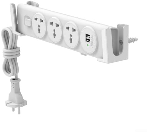 Linhexis Soporte de pared para regleta de alimentación, 2 juegos, instalación sin perforaciones y tornillos para el hogar, oficina, dormitorio, organizador de cables ABS debajo del escritorio o mesita