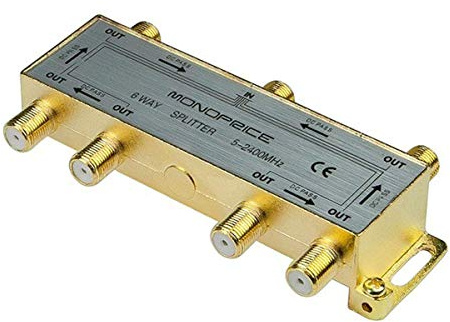 Monoprice Premium 6-Way Coax Cable Splitter - F-Type Screw, For Video Cable and TV Antenna