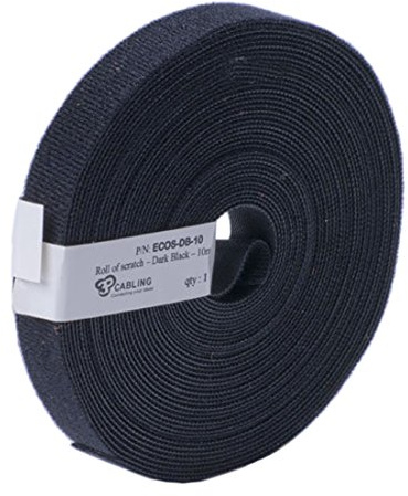 Patchsee Eco-Scratch, Kabelbinder, 10m lang,19mm breit, schwarz, Klettkabelbinder , hiqhquality , Patchkabelbinder , Kabelmanagement , robuster Klett-Kabelbinder , Anordnen von Netzwerkkabeln , zur Anwendung im Serverschrank , am Heim PC und im Büro / Office