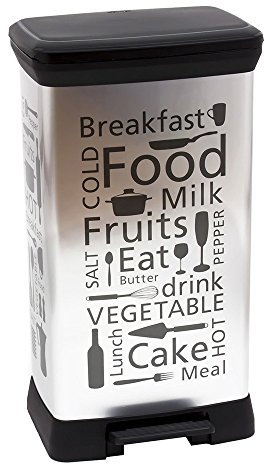 Curver - 204155 - Poubelle à Pédale - Aspect Métal - Décor Kitchen Silver - Polypropylène - 50 L