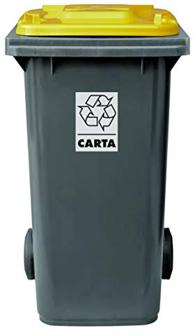 Mobil Plastic - Bidone Raccolta Differenziata 120 Litri con Coperchio e Ruote per Esterni | Fondo Grigio e Coperchio Giallo | Plastica Resistente | Certificato UNI EN 840