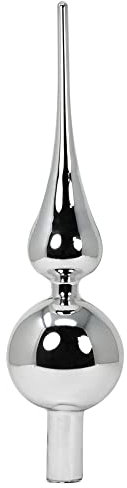 com-four® Christbaumspitze in silberfarben glänzend, Weihnachtsbaumspitze aus echtem Glas für Weihnachten, Tannenbaumspitze für Ihren Christbaum, 28 cm