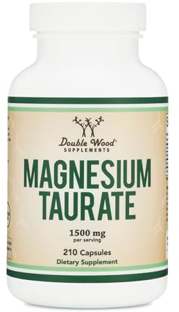 Magnesium Taurate Supplement for Cardiovascular Health to Boost Magnesium Levels (1,500mg per Serving, 210 Vegan Capsules) Non-GMO, Gluten Free, by Double Wood Supplements