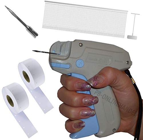 PB-Onlinehandel Etikettierpistole Banok 503S Standard [Set 3] + 2.000 Micro-Heftfäden + 2.000 Kartonetiketten auf Rolle 30x40mm + 1 Ersatznadel Etikettiergerät Tag Gun