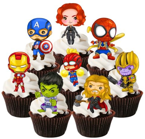 24 Superhero Mix Superheld Thema Edible Cupcake Toppers - Stand Up Wafer Cake Decorations (Set 1)