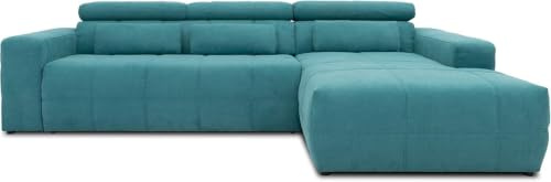 DOMO. collection Ecksofa Brandon, Sofa mit Rückenfunktion in L-Form, Polsterecke, Eckgarnitur Longchair rechts 285 x 175 x 98 cm (BxTxH), türkis | Longchair rechts mit Rückenfunktion, moderne Polsterecke in L-Form mit Steppung und Gleitern, 285 x 175 x 98 cm (BxTxH)