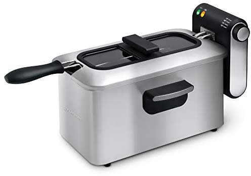 Grunkel - FRYPRO3 - Freidora de 3L de capacidad con doble termostato de alta precisión, tapa con visor, cuerpo de acero inoxidable, mango de tacto frío y protección contra sobrecalentamiento - 2000W