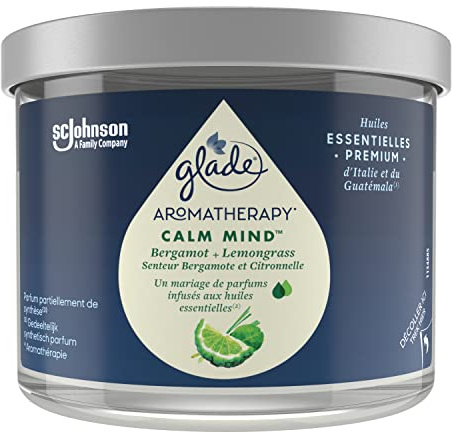 Glade Aromatherapy Kerze, Calm Mind, mit ätherischen Ölen, Bergamotte & Zitronengras – 1 Kerze