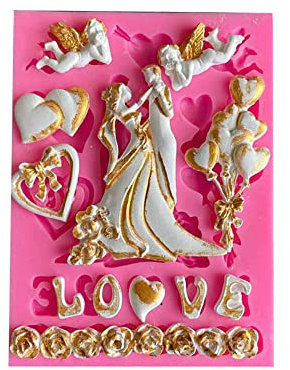 Cestony Brautpaar Smoking Hochzeitskleid Set Silikonformen für DIY Hochzeit Party Kuchen Fondant Kekse Seife Zucker Pudding Schokolade harte Süßigkeiten Dessert Kerze Dekor
