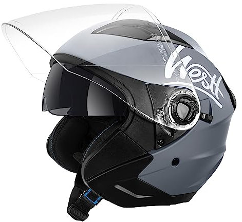 Westt casco moto casco jet doppia visiera omologato ECE 22.06 casco scooter caschi scooter per donna e uomo nero grigio bianco