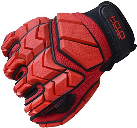 Anti Vibration Work Gloves Men,TPR Impact Protection Gloves,SBR Fingers & Palm Padded Safety Impact Reducing Mechanic Gloves (Large, Red)
