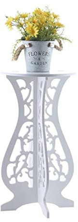 Trintion Plant Stand 45.5cmx25cm Modern wooden plant stands Home Decor Storage Racks Hollow Plant Stand Design plant pot stand for Indoor and Outdoor Use, White