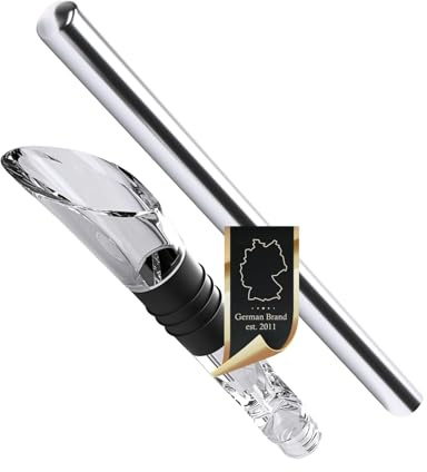 Intirilife Enfriador de vino con vertedor y aireador – Enfriador de acero inoxidable para botellas –rápido sin aguar – Vertedor antigoteo con junta de silicona – Para vino tinto, blanco y espumoso