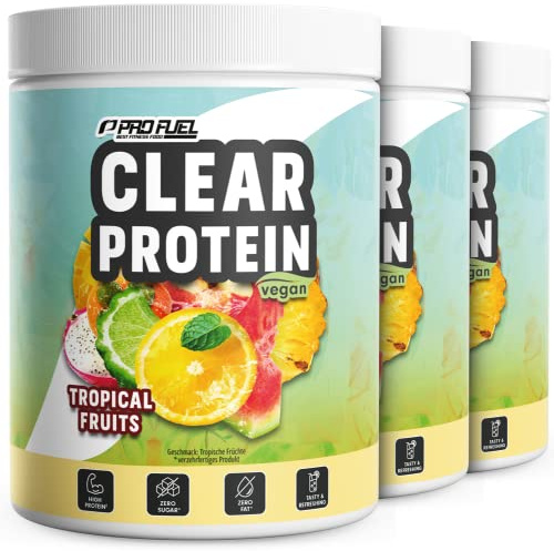 Clear Protein Vegan 1080g TROPICAL FRUITS, unglaublich leckerer & erfrischender Protein-Drink, vegane Clear Whey Protein/Iso Clear Alternative mit hochwertigem Erbsenproteinhydrolysat, 56% Protein