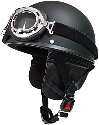 Motorcykelhalvhjälm Vintage tysk stil Öppen ansiktshjälm med UV-glasögon for män och kvinnor,DOT/ECE-godkänd Skull Cap Motorcykelhalvhjälm Half Face Cykelskoterhjälm (Color : 5, Size : M(57~58cm))