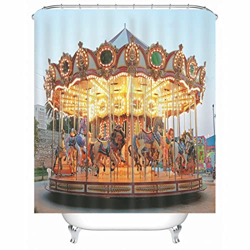 Whoiy Duschvorhang 180X180 Wasserdicht, Duschrollo Um Die Ecke Polyester Bath Curtains Karussell Gelb für Outdoor Hotel