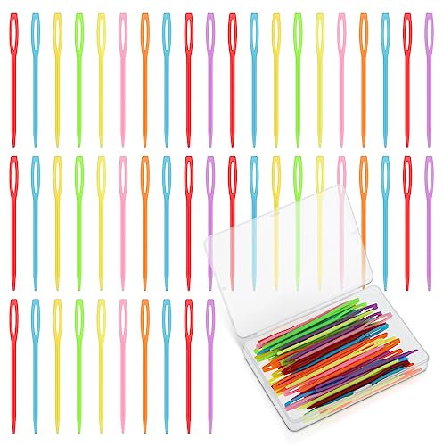 WLLHYF Agujas de Coser de Plástico - 50 Piezas de Hilo Con Ojo Grande Para Bordar, Tejer y Manualidades - Seguras Para Niños