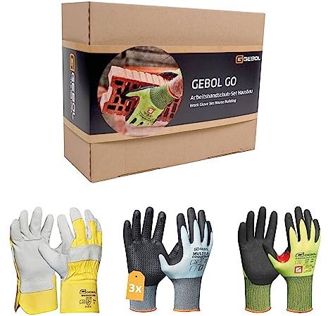 Gebol GO, 5 Paar Arbeitshandschuhe-Set für den Hausbau, Ausrüstung für Bauherren und Renovierer, Optimal als Geschenk für den Spatenstich, für Herren, Gr. XL/10